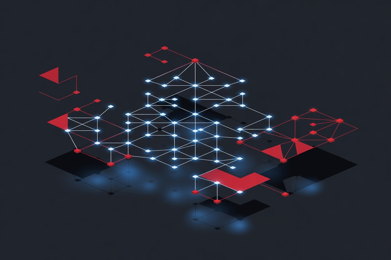 Abstract mathematical geometric points and connecting lines arranged in an intricate planar pattern, glowing blue against a dark background