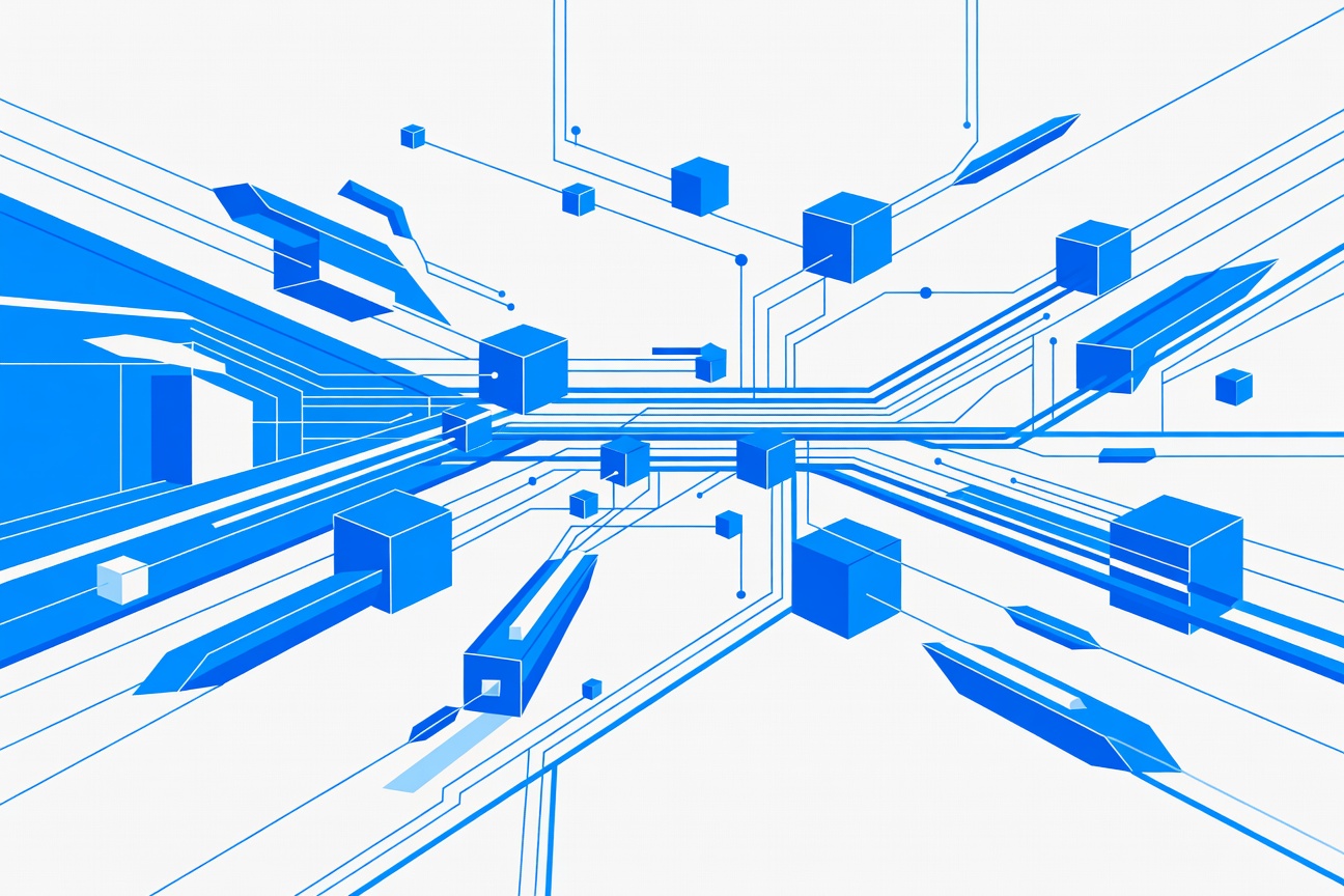 Geometric autonomous agents flowing through an abstract digital workspace represented as interconnected channels
