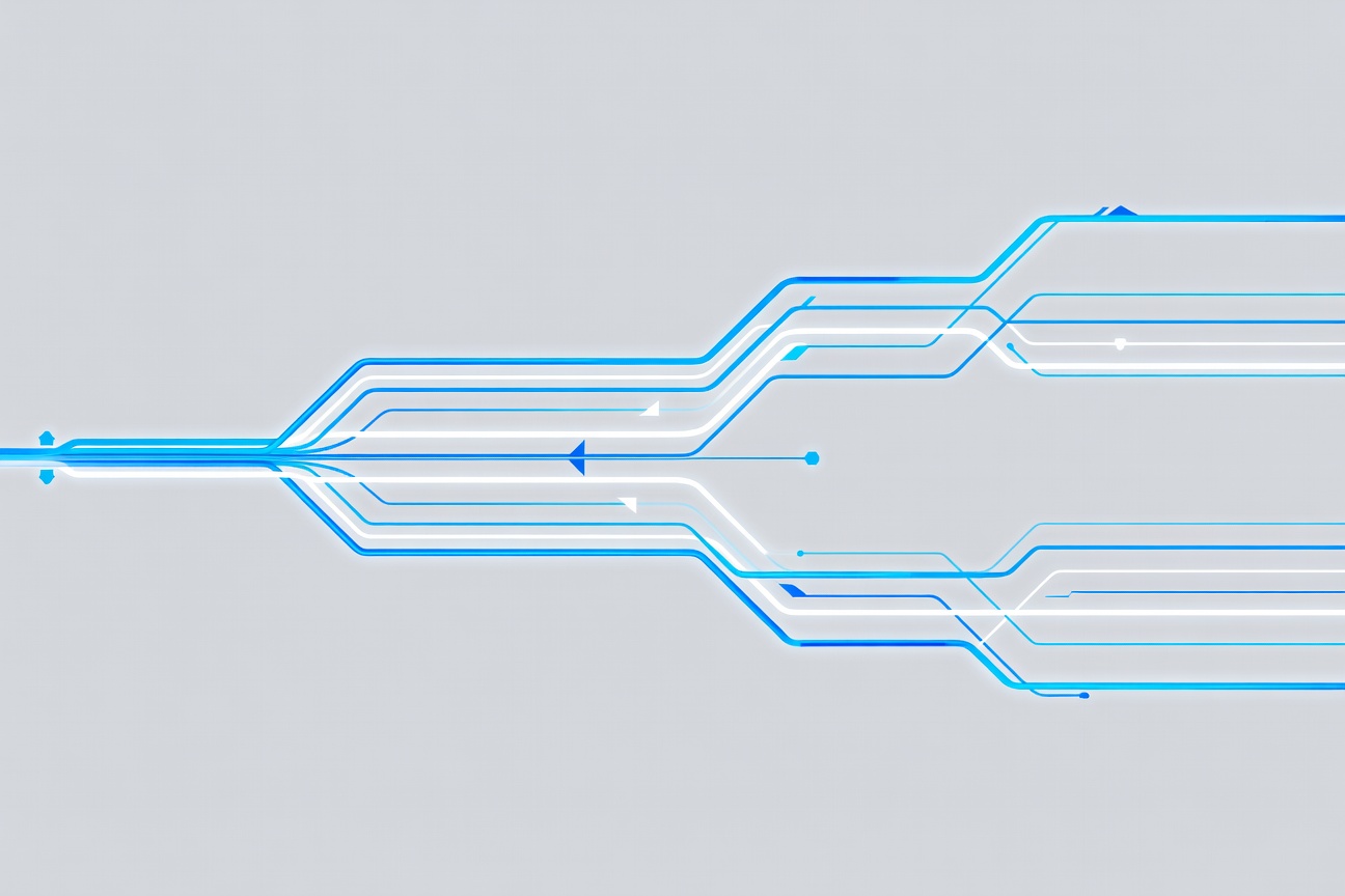 Abstract flowing data streams splitting into parallel branches, representing durable task orchestration