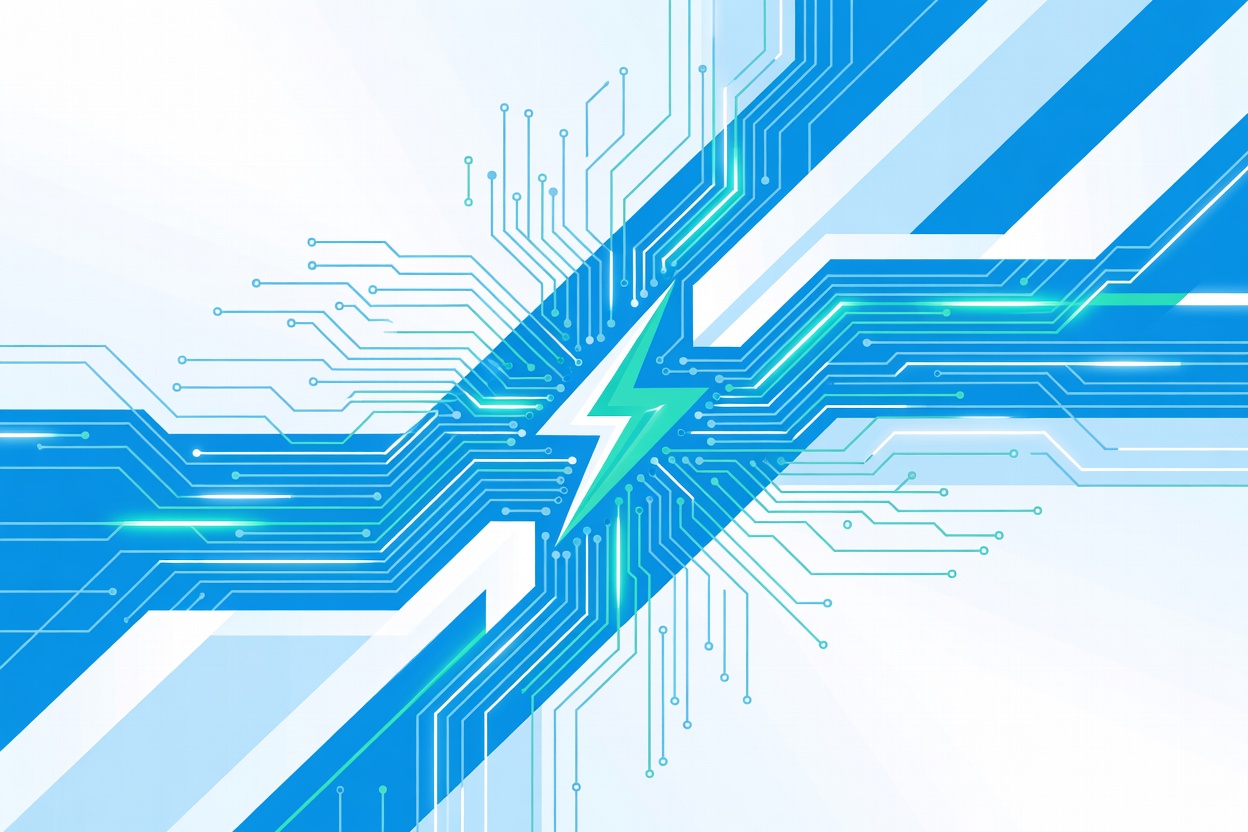 Abstract lightning bolt inside a glowing circuit board, representing fast mode activation and intelligent model routing