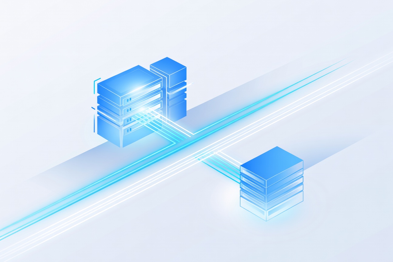 Two stacked server racks with glowing isolated channels separating agent traffic flows, clean geometric tech aesthetic
