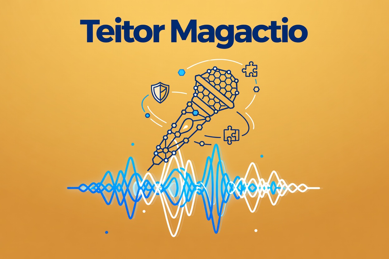 Abstract microphone icon surrounded by interconnected glowing nodes representing a podcast about AI agent skills and security