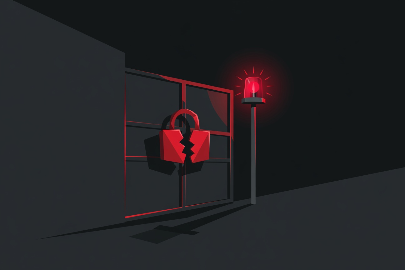Abstract lock icon cracked open by an orange diagonal line against dark red and black, representing an authorization bypass vulnerability