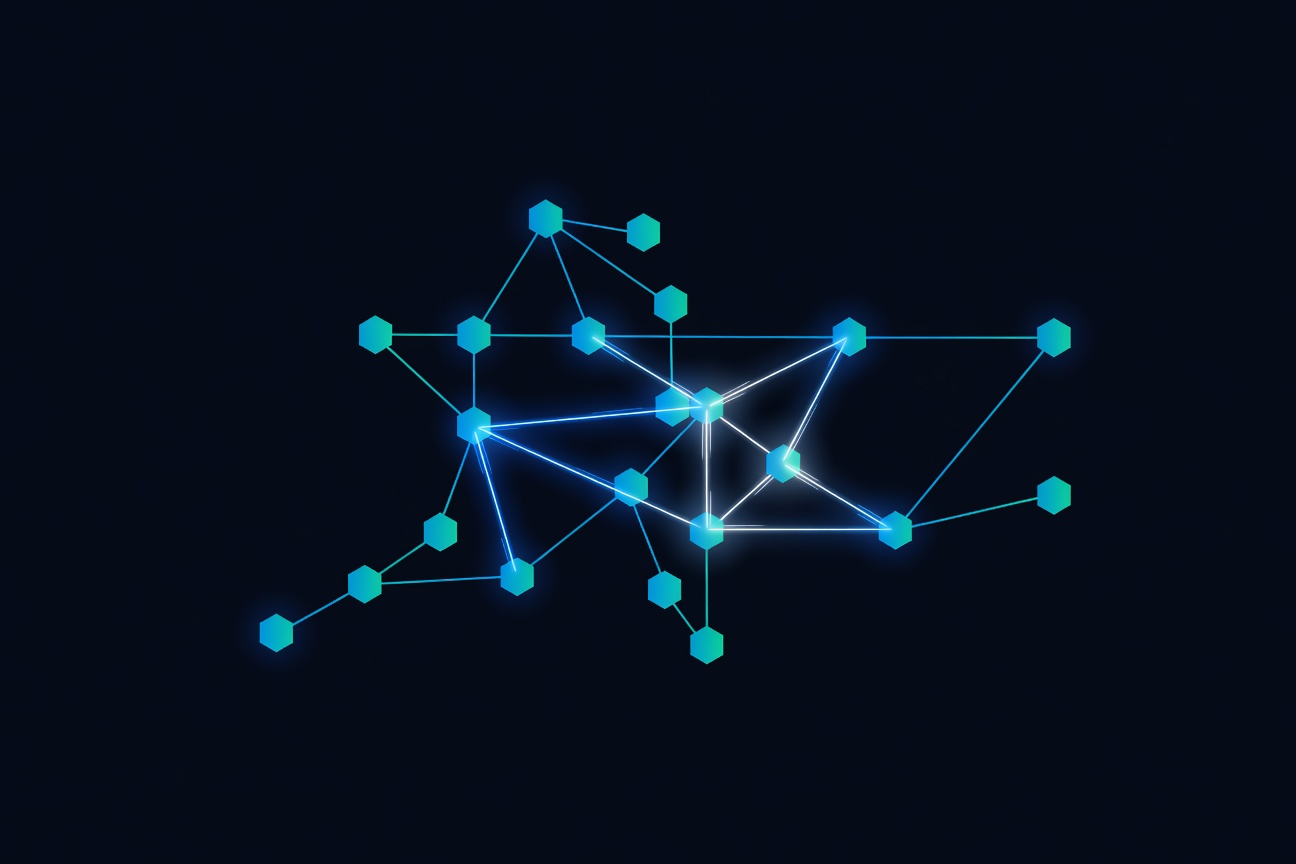 Interlocking hexagonal nodes representing multiple AI agents connecting across different platforms