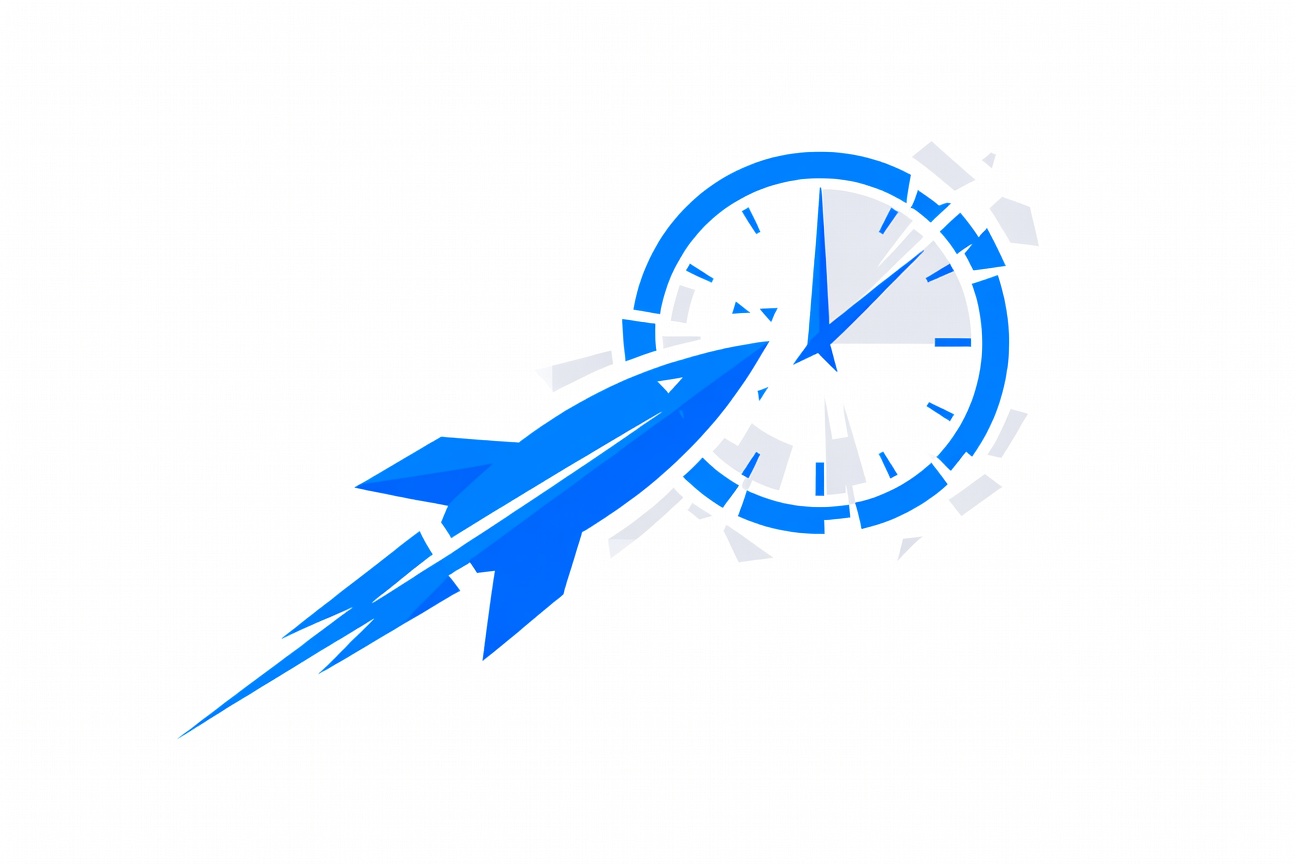 A rocket or lightning bolt smashing through a slow-moving clock, symbolizing extreme performance acceleration