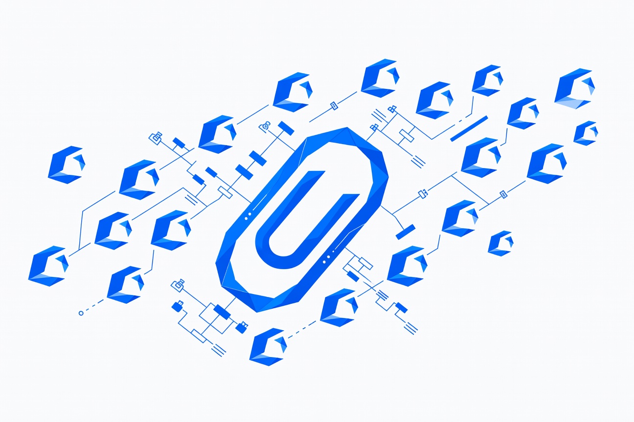 Organizational chart with connected agent nodes, clean corporate blues, minimal flat illustration