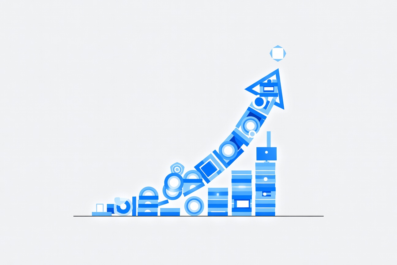 An upward arrow made of glowing coins emerging from a tax form, with an abstract agent orb hovering above