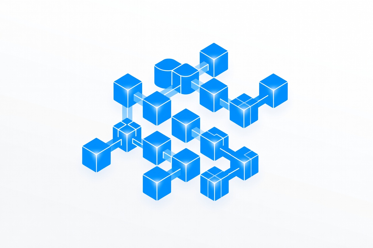 A glowing modular connector system with interlocking geometric pieces, representing production MCP integration at scale