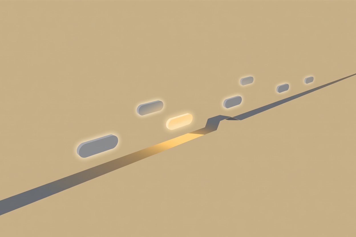 A timeline ribbon with glowing memory nodes floating above a vast information stream, some nodes highlighted