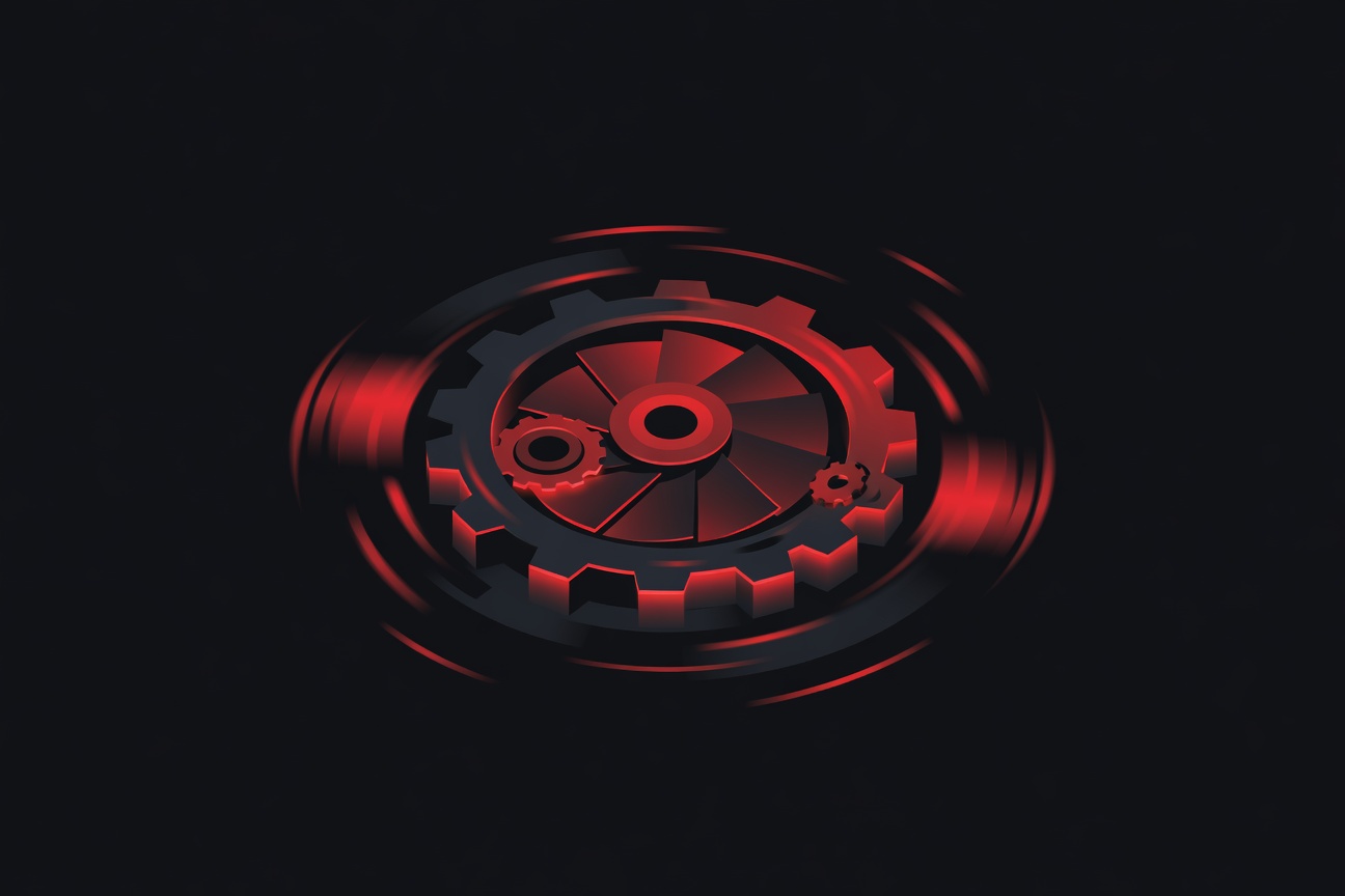 A spinning turbine spinning too fast, glowing red at the edges, representing speed pushing past sustainable limits