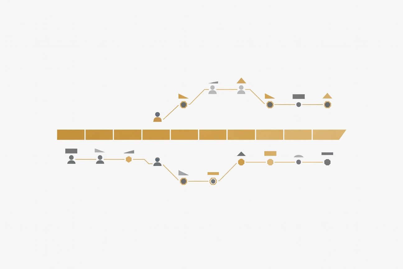 Abstract scoring dashboard — a set of glowing gauge needles in teal and white pointing at varying levels — representing continuous behavioral evaluation of AI agents in production