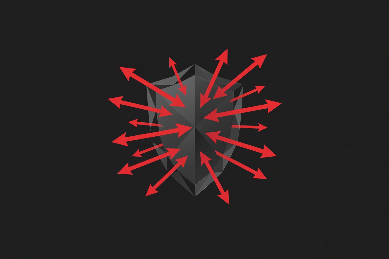 Abstract visualization of flowing data streams being intercepted by a glowing red barrier, representing prompt injection attacks on AI systems