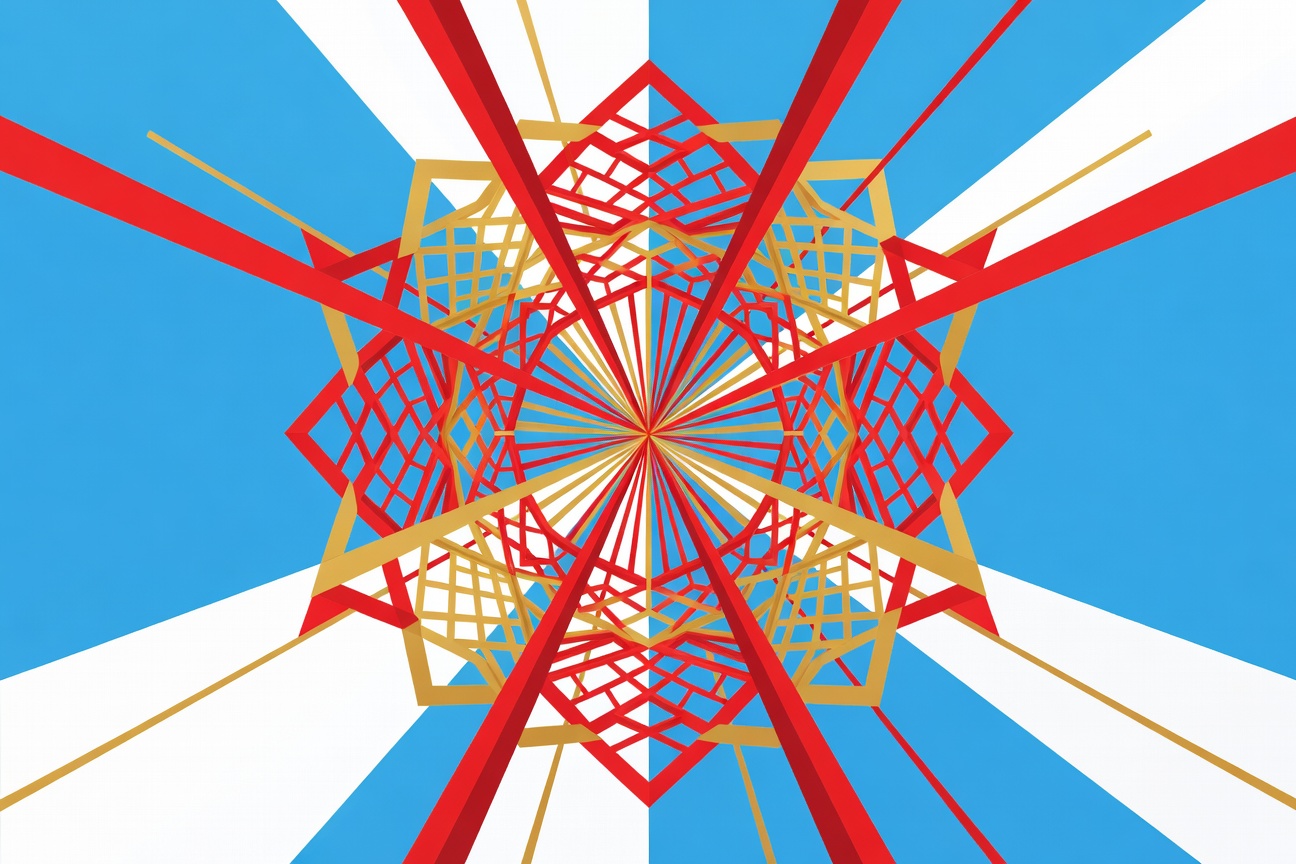 Red and gold geometric lattice structure expanding outward, representing enterprise AI platform growth in China
