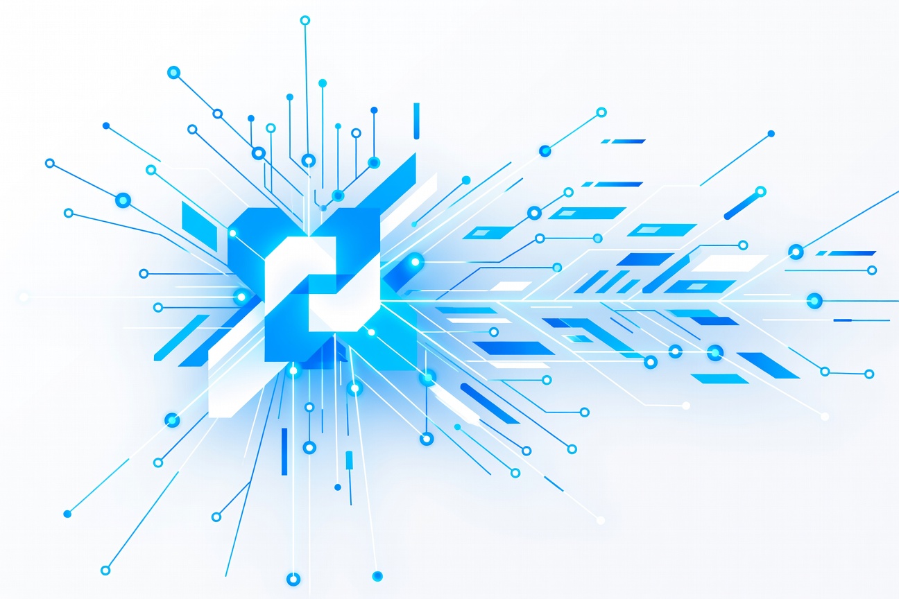 A stylized super-app interface with interconnected AI agent nodes flowing through a glowing network of mini-programs